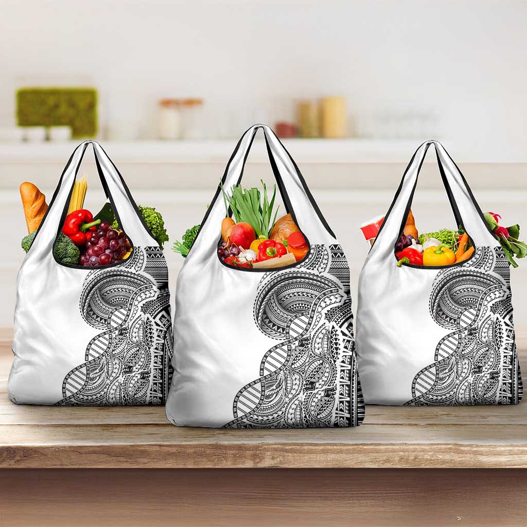 Samoan DNA Art Tattoo Grocery Bag Polynesian Pattern White Color