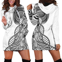Samoan DNA Art Tattoo Hoodie Dress Polynesian Pattern White Color