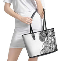 Samoan DNA Art Tattoo Leather Tote Bag Polynesian Pattern White Color