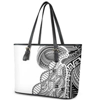 Samoan DNA Art Tattoo Leather Tote Bag Polynesian Pattern White Color