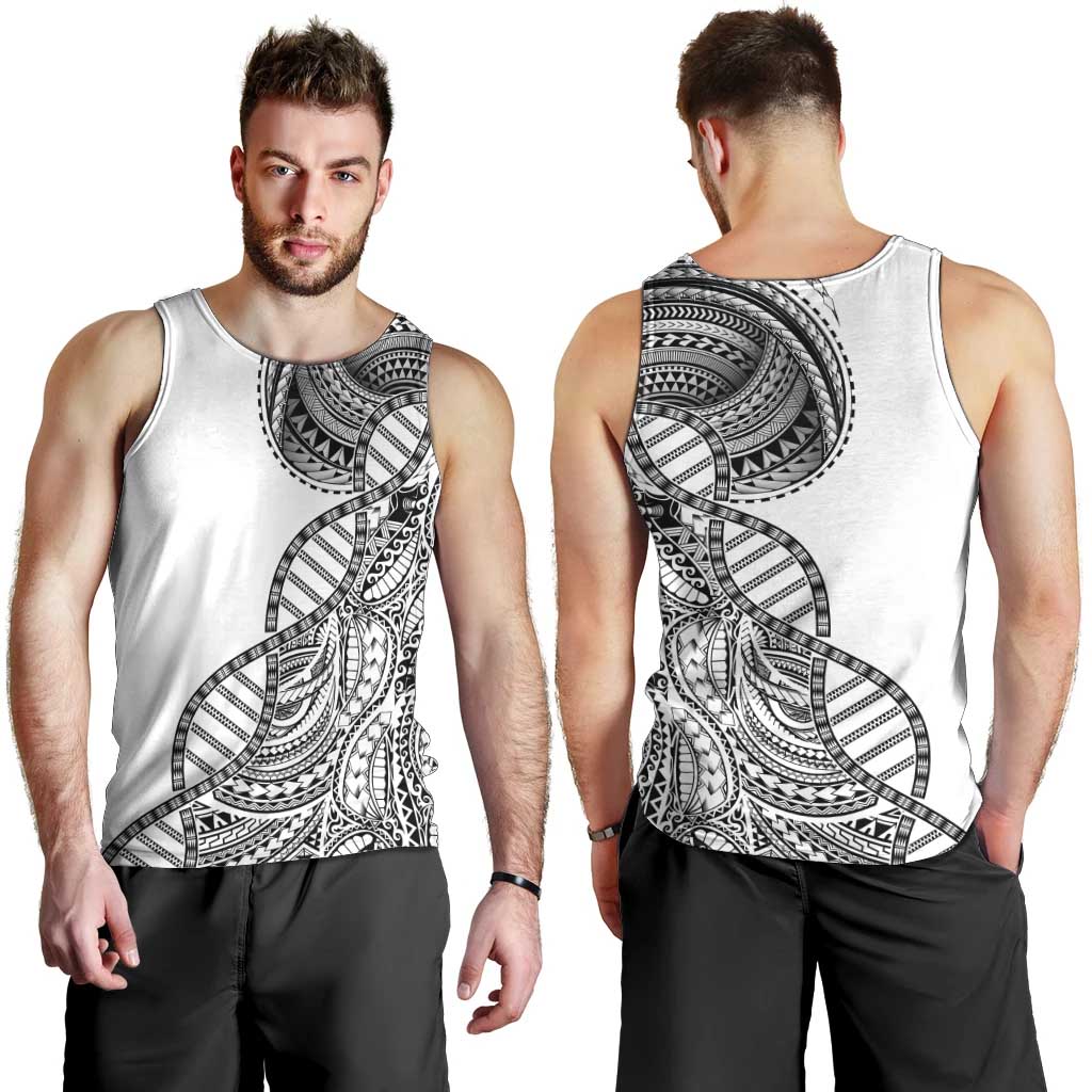 Samoan DNA Art Tattoo Men Tank Top Polynesian Pattern White Color