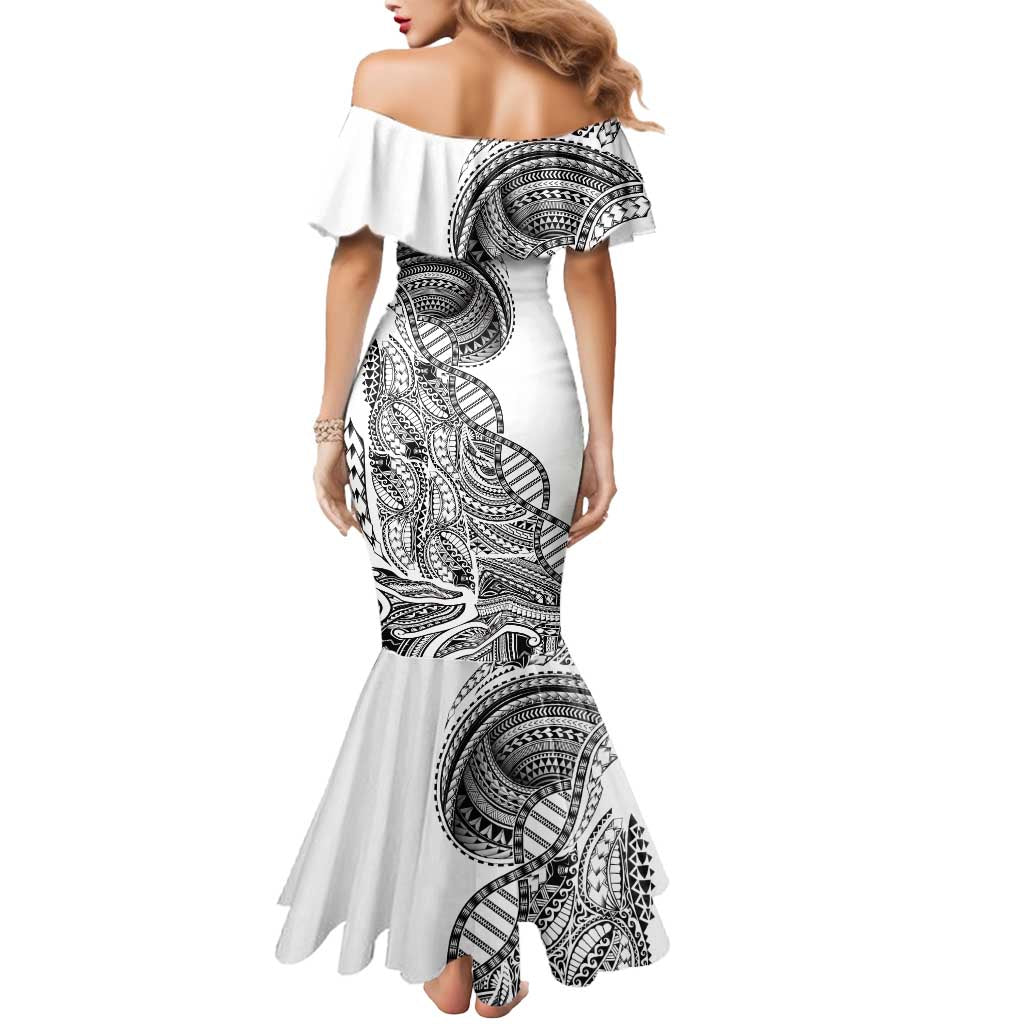 Samoan DNA Art Tattoo Mermaid Dress Polynesian Pattern White Color