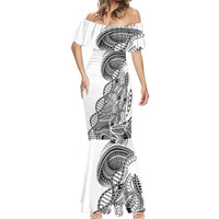 Samoan DNA Art Tattoo Mermaid Dress Polynesian Pattern White Color