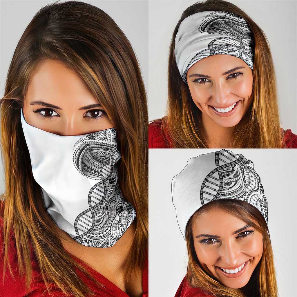 Samoan DNA Art Tattoo Neck Gaiter Polynesian Pattern White Color