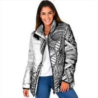 Samoan DNA Art Tattoo Padded Jacket Polynesian Pattern White Color
