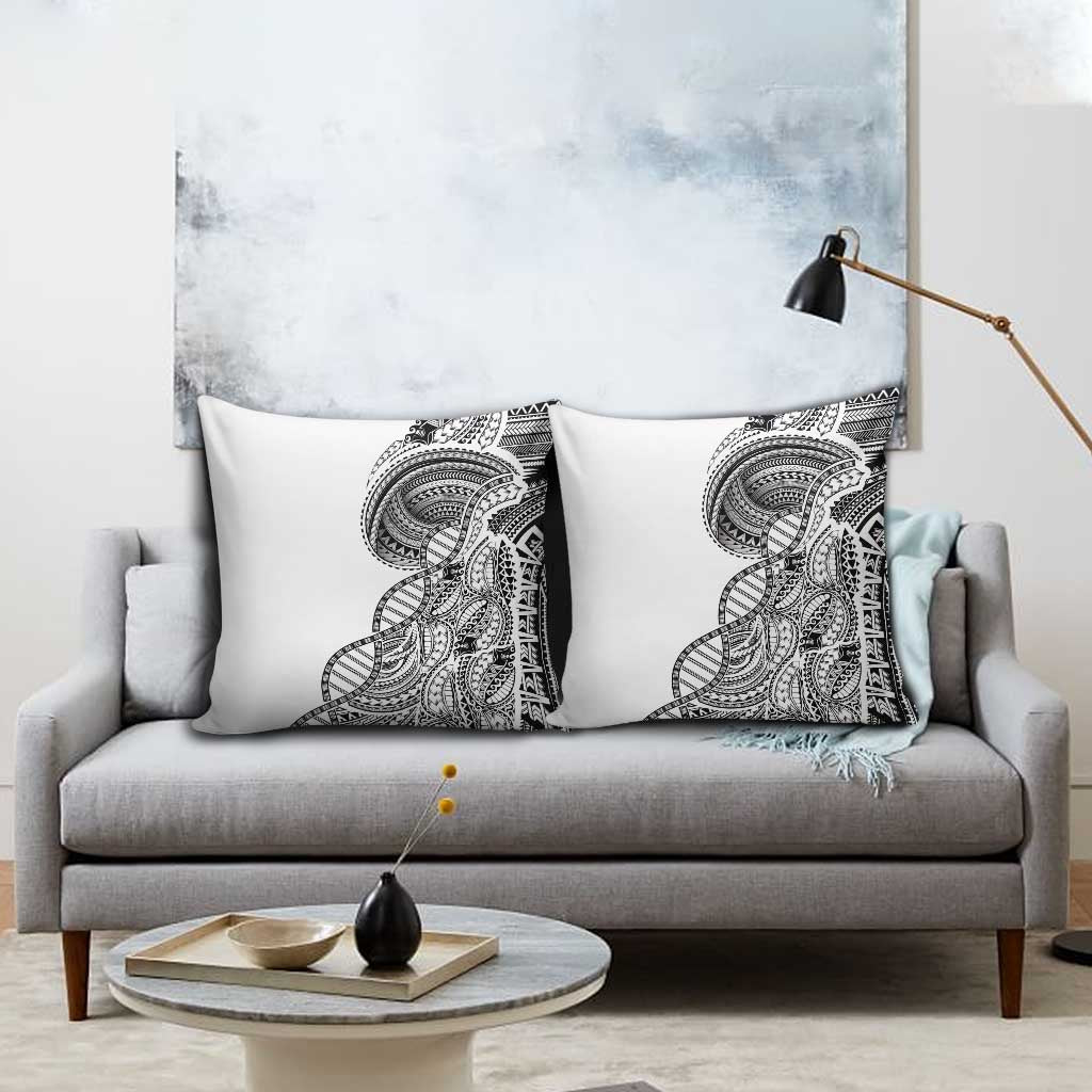 Samoan DNA Art Tattoo Pillow Cover Polynesian Pattern White Color