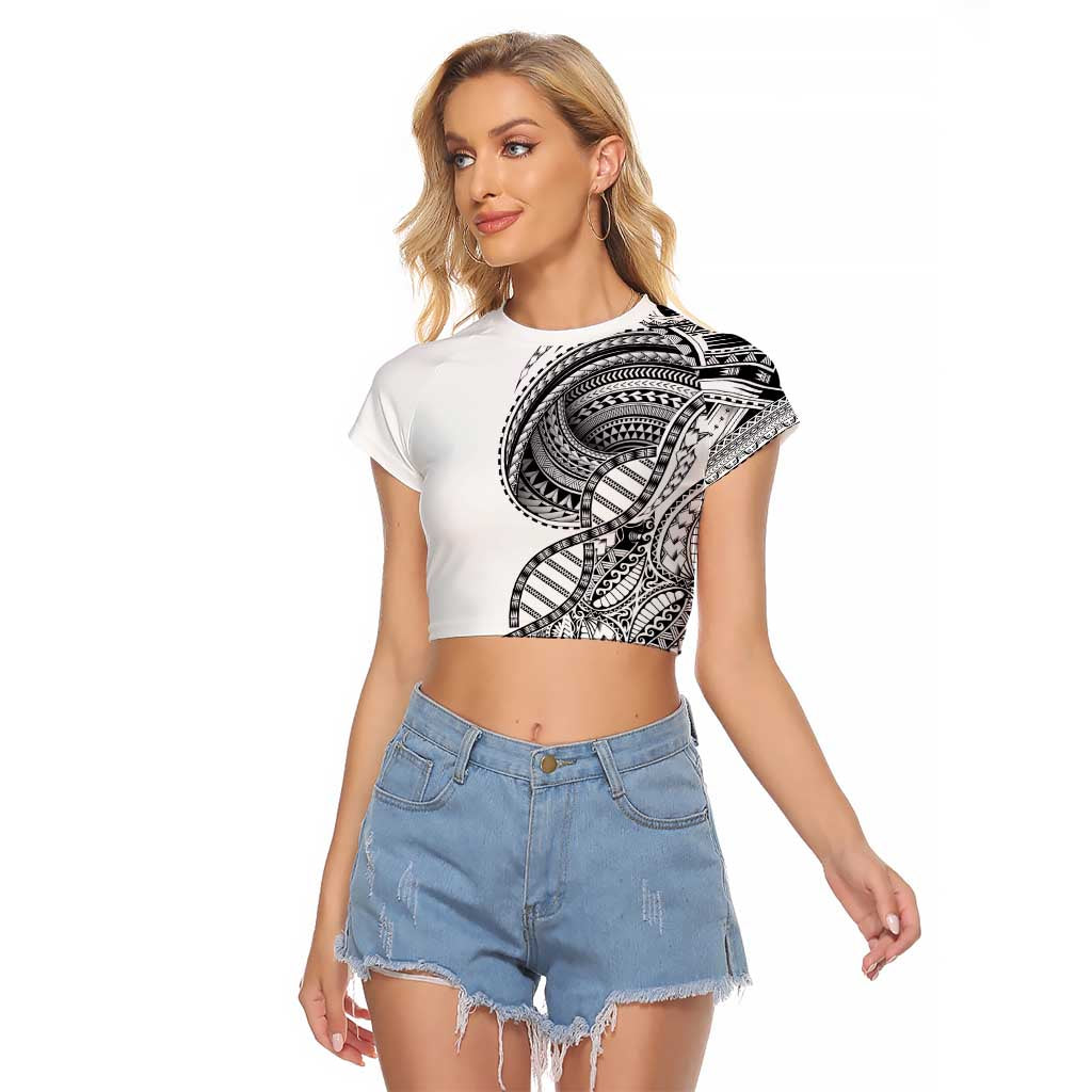 Samoan DNA Art Tattoo Raglan Cropped T Shirt Polynesian Pattern White Color