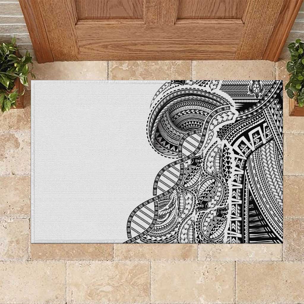 Samoan DNA Art Tattoo Rubber Doormat Polynesian Pattern White Color