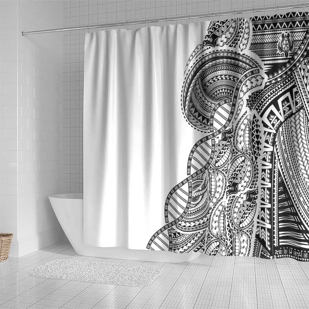Samoan DNA Art Tattoo Shower Curtain Polynesian Pattern White Color