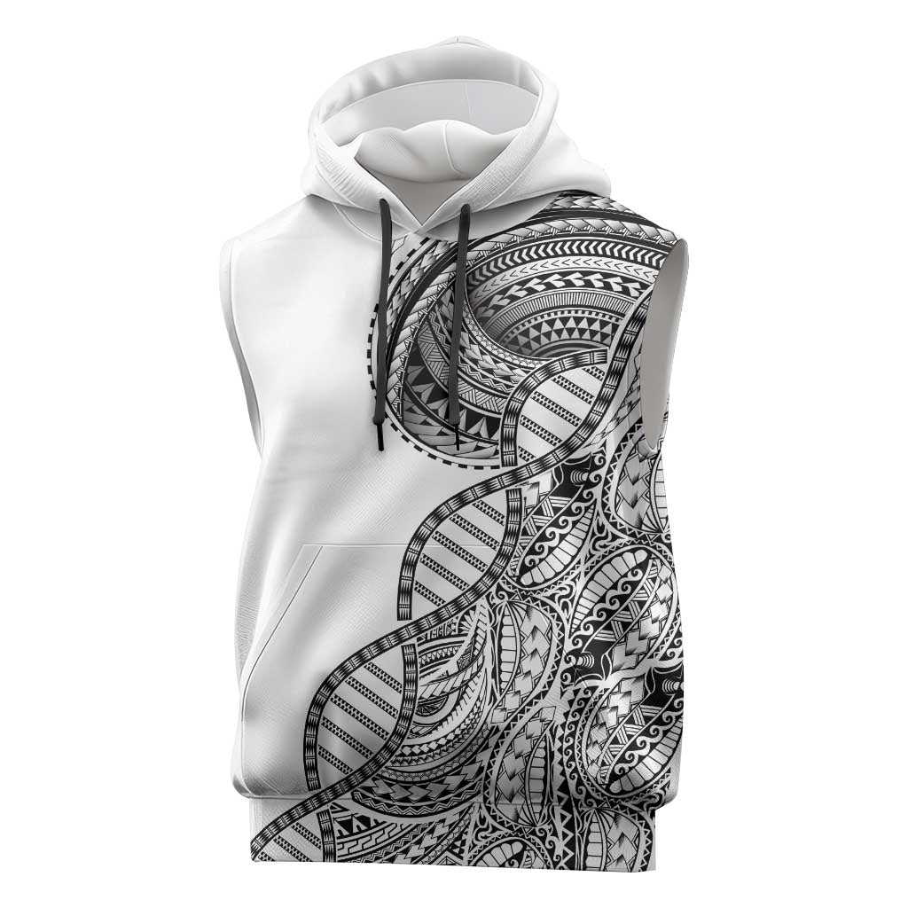 Samoan DNA Art Tattoo Sleeveless Hoodie Polynesian Pattern White Color