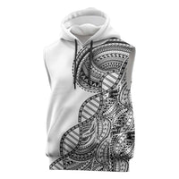 Samoan DNA Art Tattoo Sleeveless Hoodie Polynesian Pattern White Color