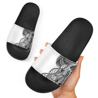 Samoan DNA Art Tattoo Slide Sandals Polynesian Pattern White Color