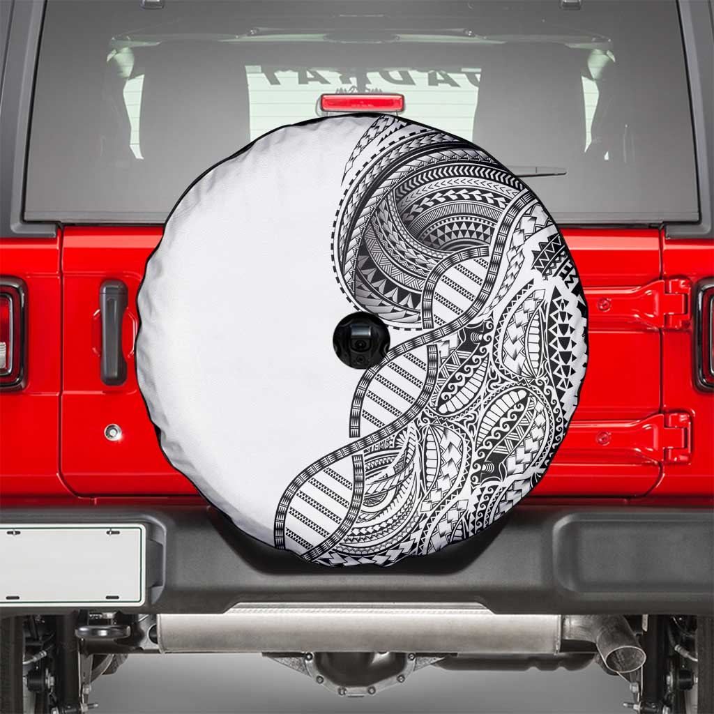 Samoan DNA Art Tattoo Spare Tire Cover Polynesian Pattern White Color