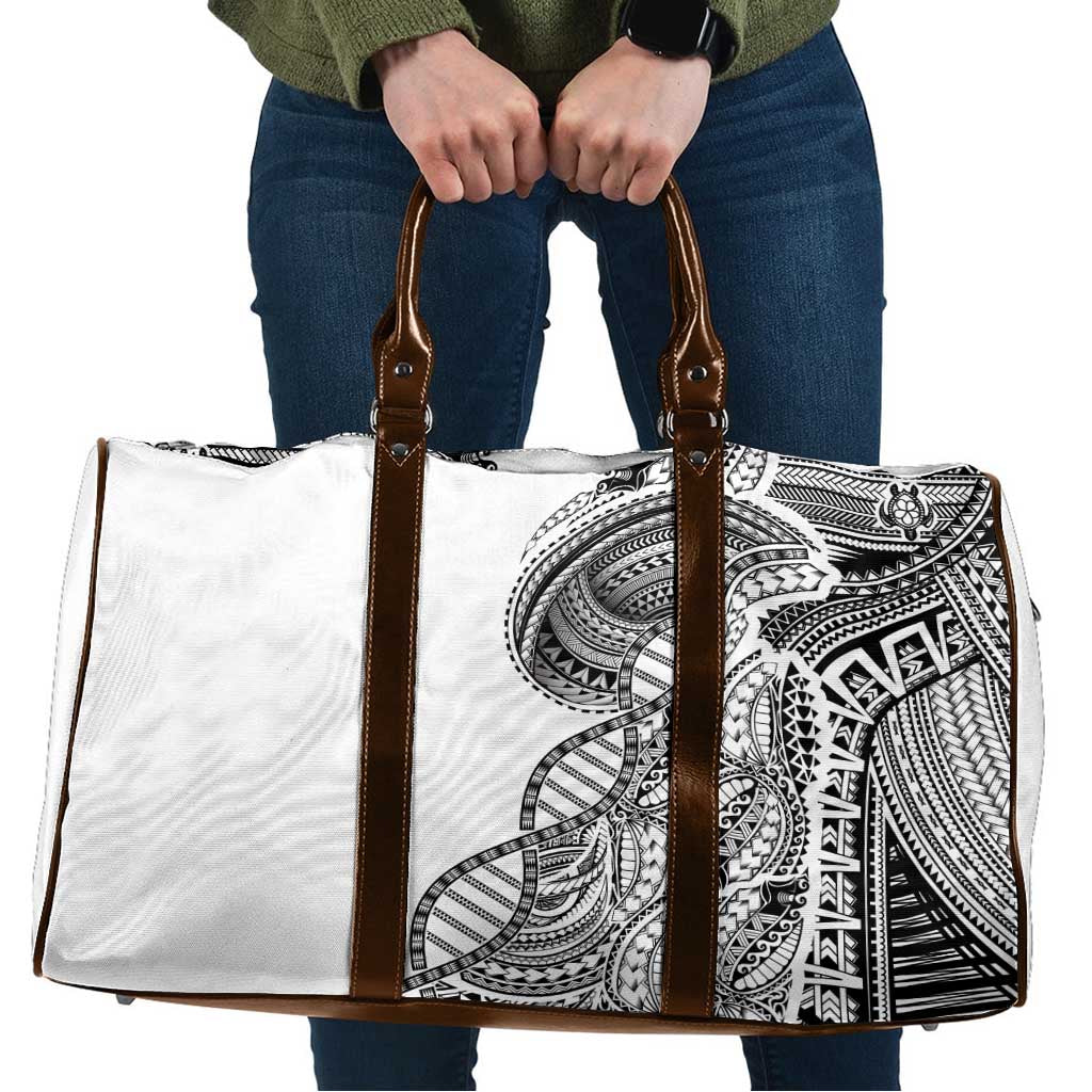 Samoan DNA Art Tattoo Travel Bag Polynesian Pattern White Color