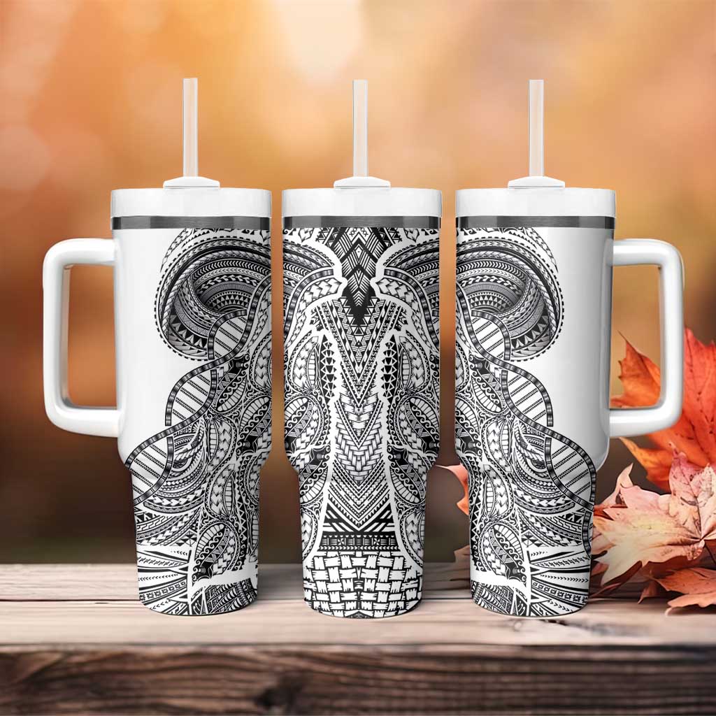 Samoan DNA Art Tattoo Tumbler With Handle Polynesian Pattern White Color