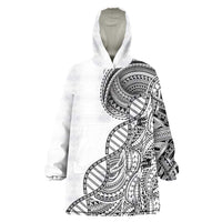 Samoan DNA Art Tattoo Wearable Blanket Hoodie Polynesian Pattern White Color