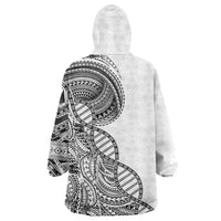 Samoan DNA Art Tattoo Wearable Blanket Hoodie Polynesian Pattern White Color