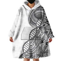Samoan DNA Art Tattoo Wearable Blanket Hoodie Polynesian Pattern White Color