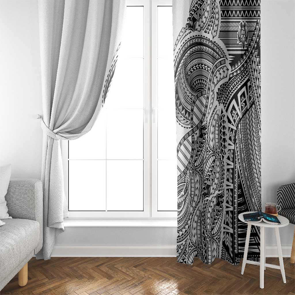 Samoan DNA Art Tattoo Window Curtain Polynesian Pattern White Color