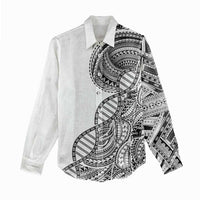 Samoan DNA Art Tattoo Women Casual Shirt Polynesian Pattern White Color