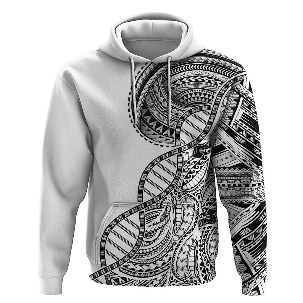 Samoan DNA Art Tattoo Zip Hoodie Polynesian Pattern White Color