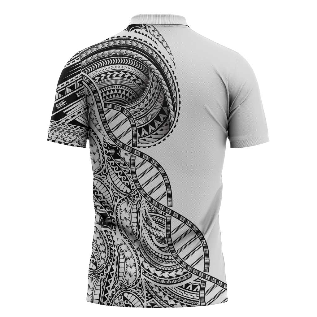 Samoan DNA Art Tattoo Zipper Polo Shirt Polynesian Pattern White Color