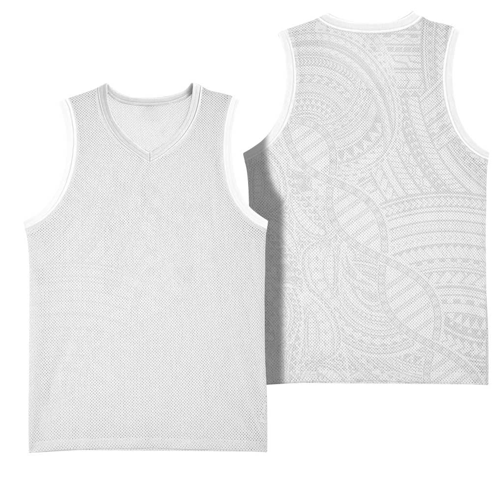 Samoan DNA Art Tattoo Basketball Jersey Polynesian Pattern All White