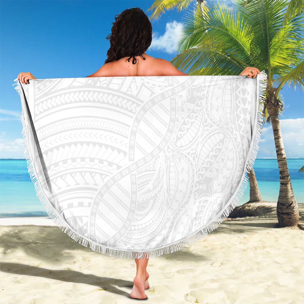 Samoan DNA Art Tattoo Beach Blanket Polynesian Pattern All White