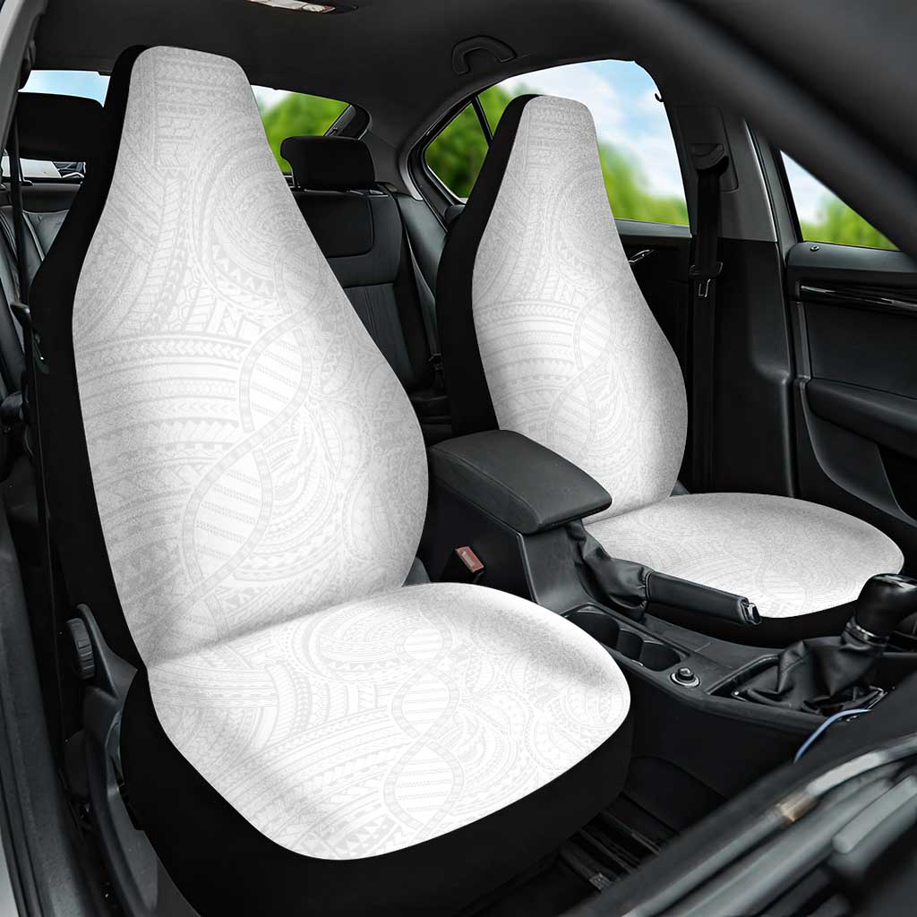 Samoan DNA Art Tattoo Car Seat Cover Polynesian Pattern All White