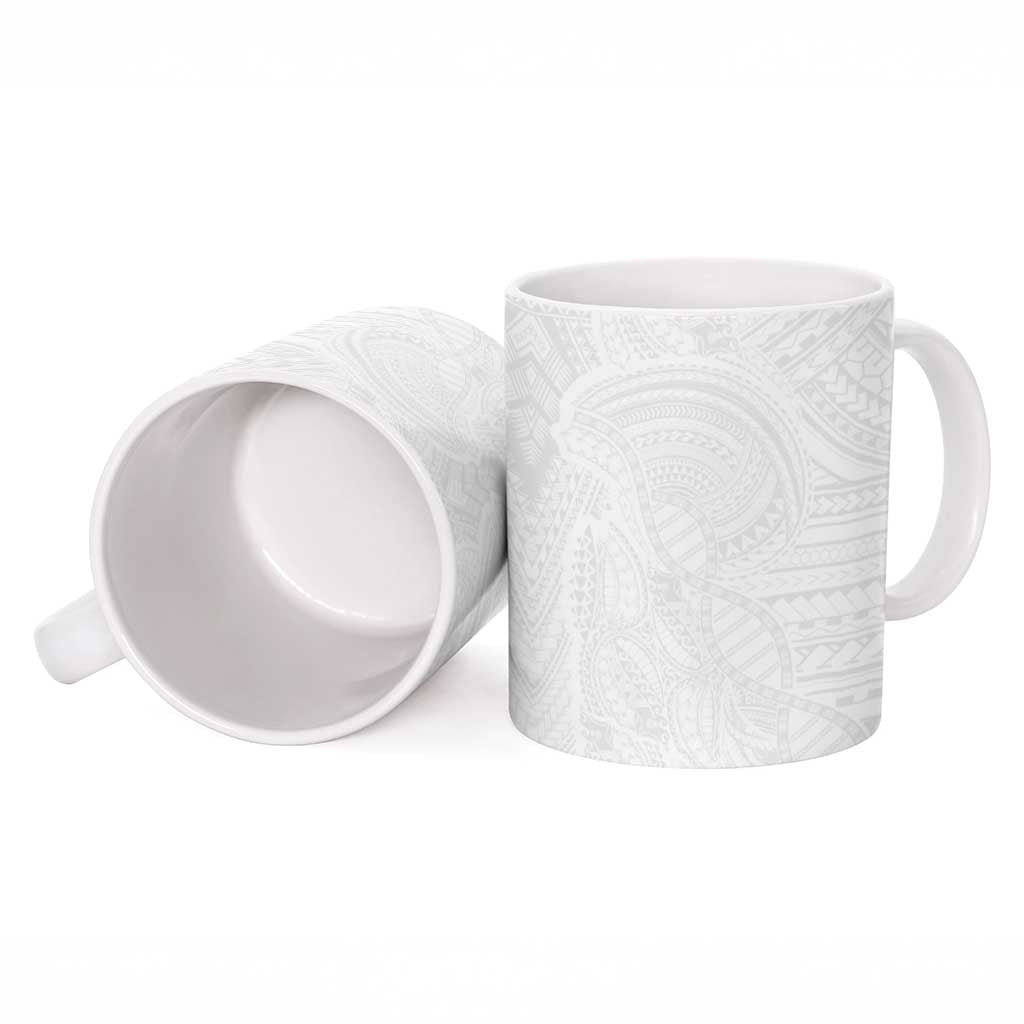 Samoan DNA Art Tattoo Ceramic Mug Polynesian Pattern All White