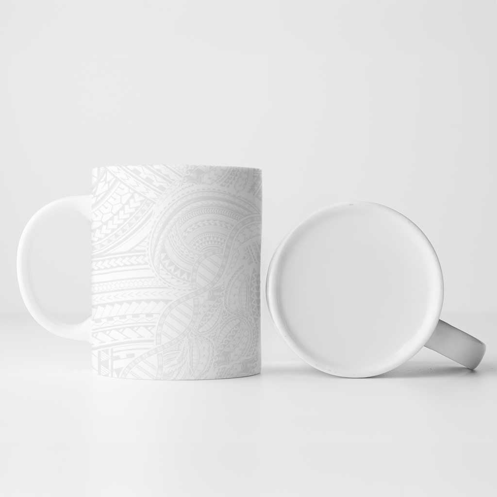 Samoan DNA Art Tattoo Ceramic Mug Polynesian Pattern All White