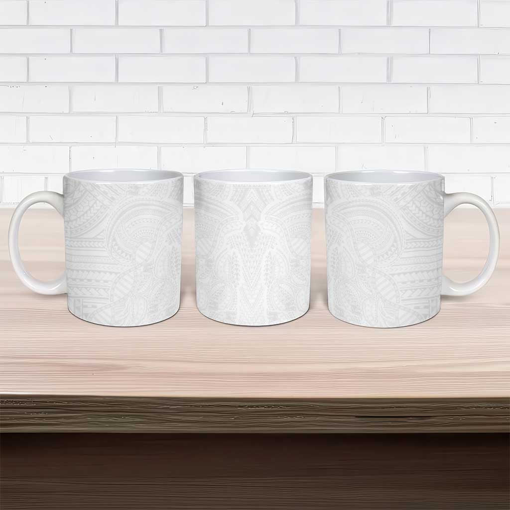 Samoan DNA Art Tattoo Ceramic Mug Polynesian Pattern All White