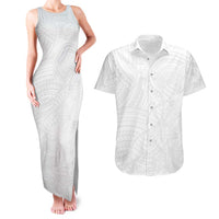 Samoan DNA Art Tattoo Couples Matching Tank Maxi Dress and Hawaiian Shirt Polynesian Pattern All White