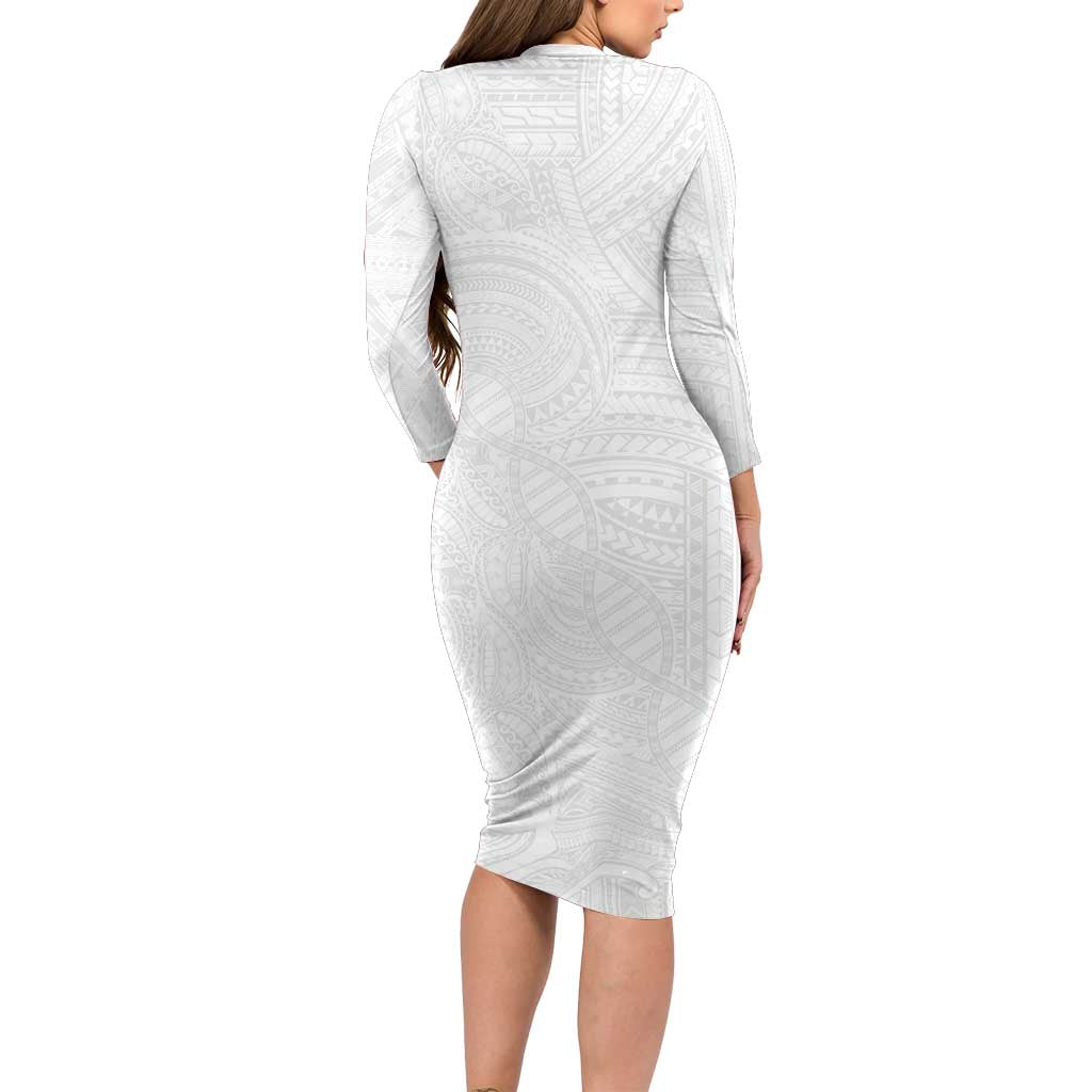 Samoan DNA Art Tattoo Family Matching Long Sleeve Bodycon Dress and Hawaiian Shirt Polynesian Pattern All White LT03 - Polynesian Pride