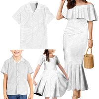 Samoan DNA Art Tattoo Family Matching Mermaid Dress and Hawaiian Shirt Polynesian Pattern All White
