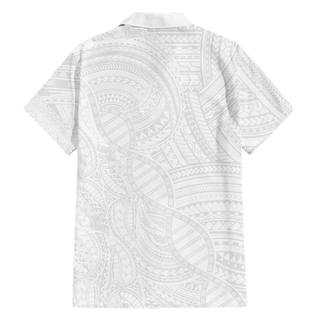 Samoan DNA Art Tattoo Family Matching Off Shoulder Short Dress and Hawaiian Shirt Polynesian Pattern All White