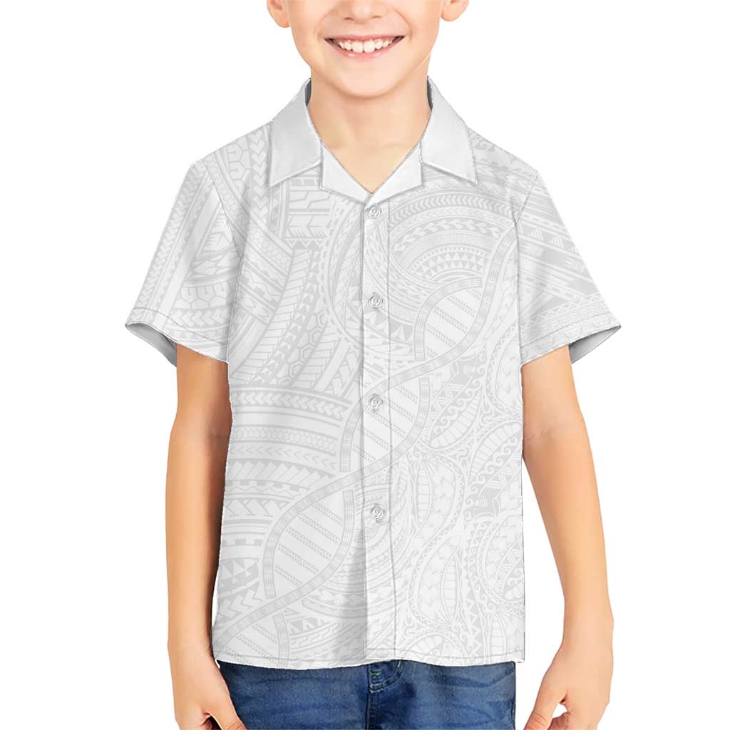 Samoan DNA Art Tattoo Family Matching Short Sleeve Bodycon Dress and Hawaiian Shirt Polynesian Pattern All White LT03 Son's Shirt White - Polynesian Pride