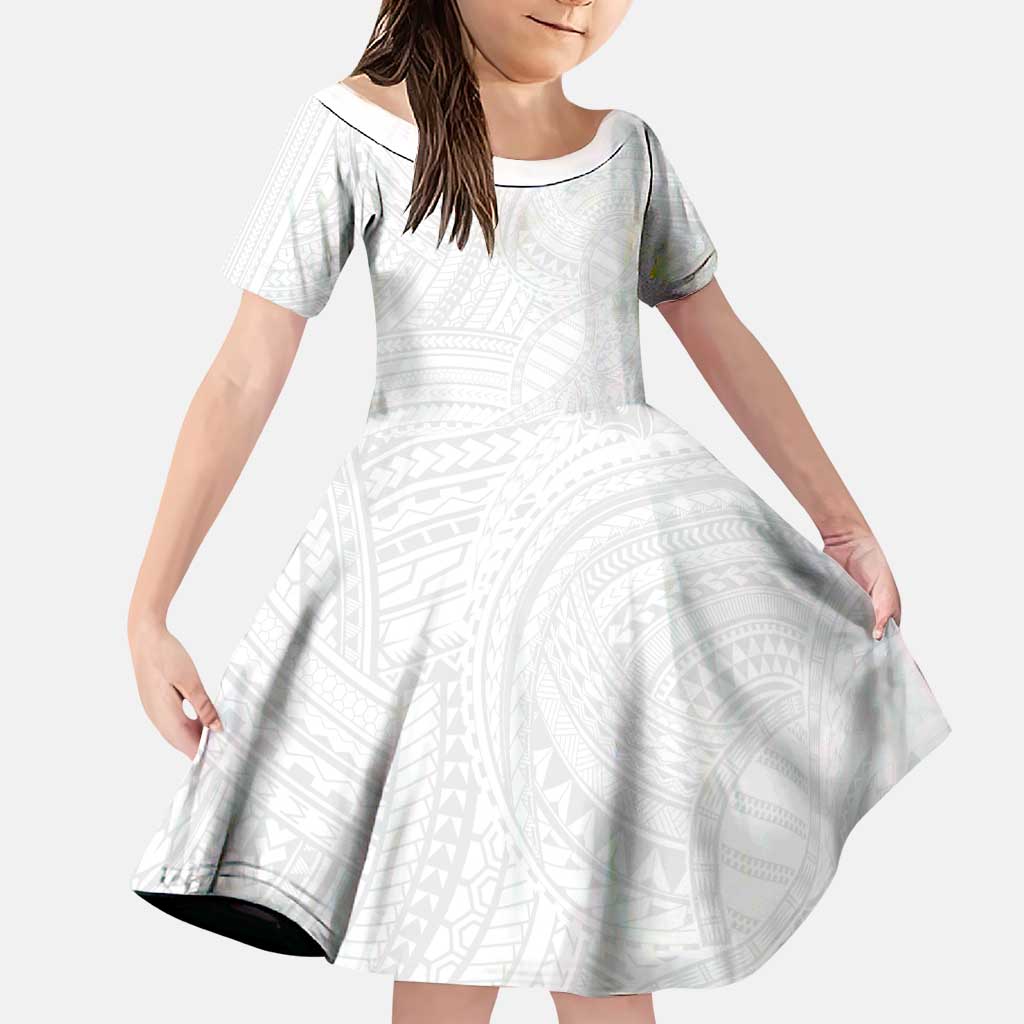 Samoan DNA Art Tattoo Family Matching Summer Maxi Dress and Hawaiian Shirt Polynesian Pattern All White