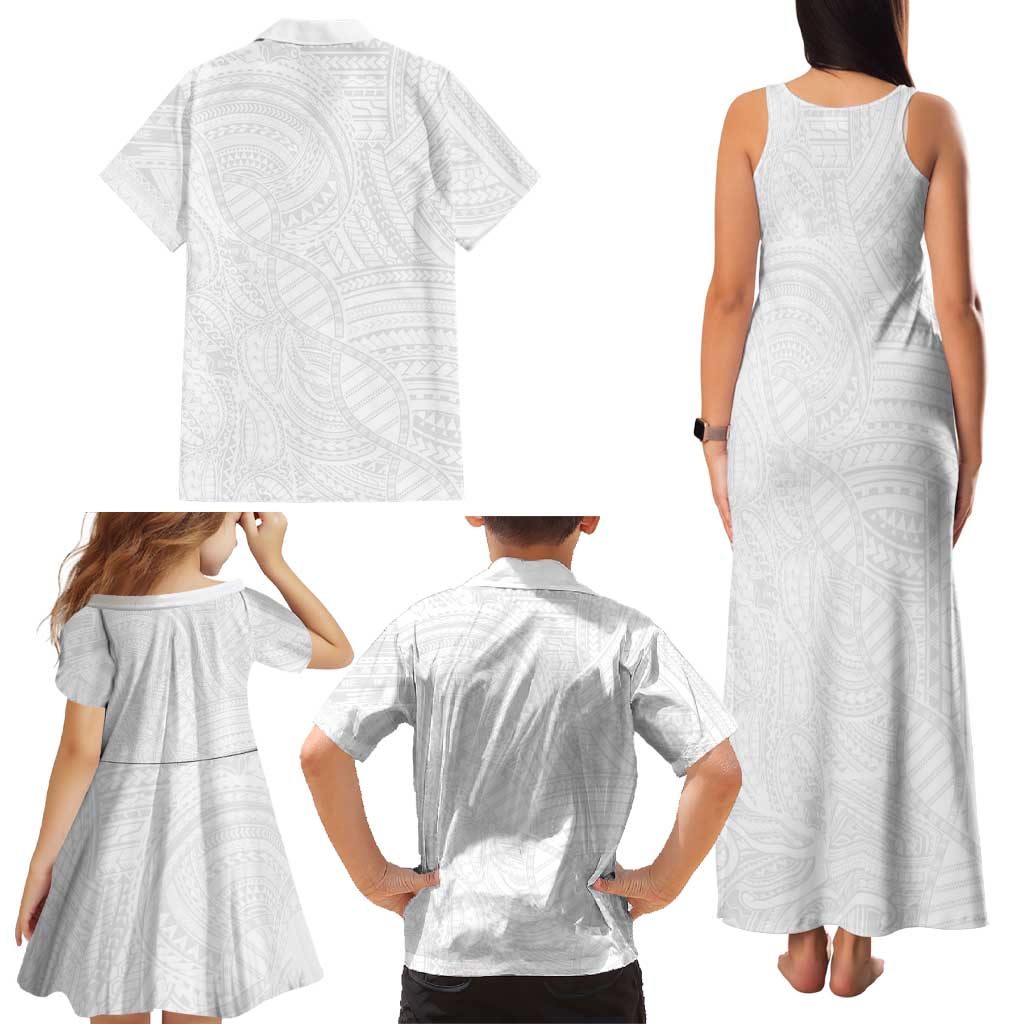 Samoan DNA Art Tattoo Family Matching Tank Maxi Dress and Hawaiian Shirt Polynesian Pattern All White