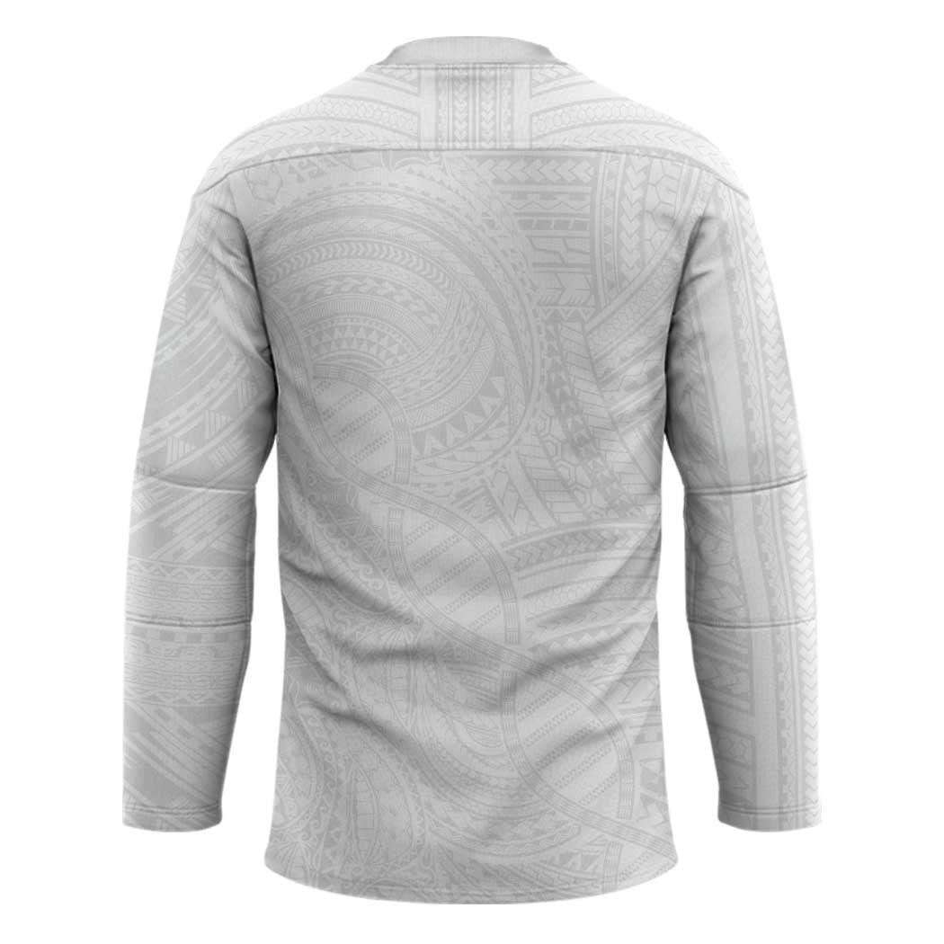 Samoan DNA Art Tattoo Hockey Jersey Polynesian Pattern All White