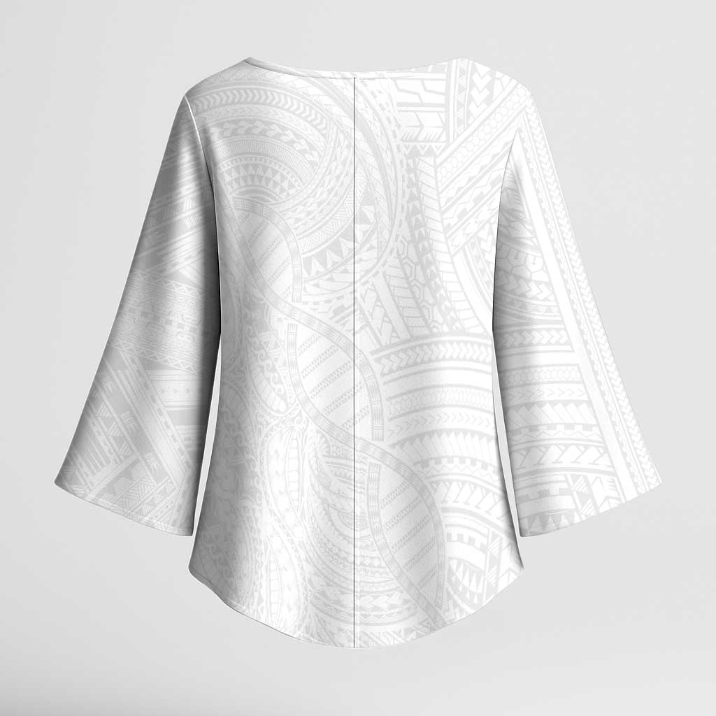 Samoan DNA Art Tattoo Kimono Sleeve Blouse Polynesian Pattern All White