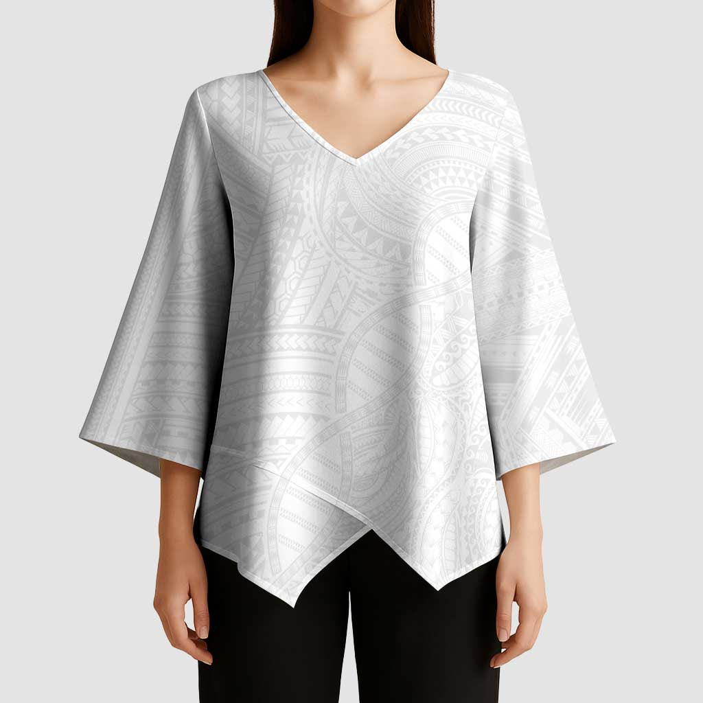 Samoan DNA Art Tattoo Kimono Sleeve Blouse Polynesian Pattern All White