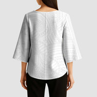 Samoan DNA Art Tattoo Kimono Sleeve Blouse Polynesian Pattern All White