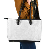 Samoan DNA Art Tattoo Leather Tote Bag Polynesian Pattern All White