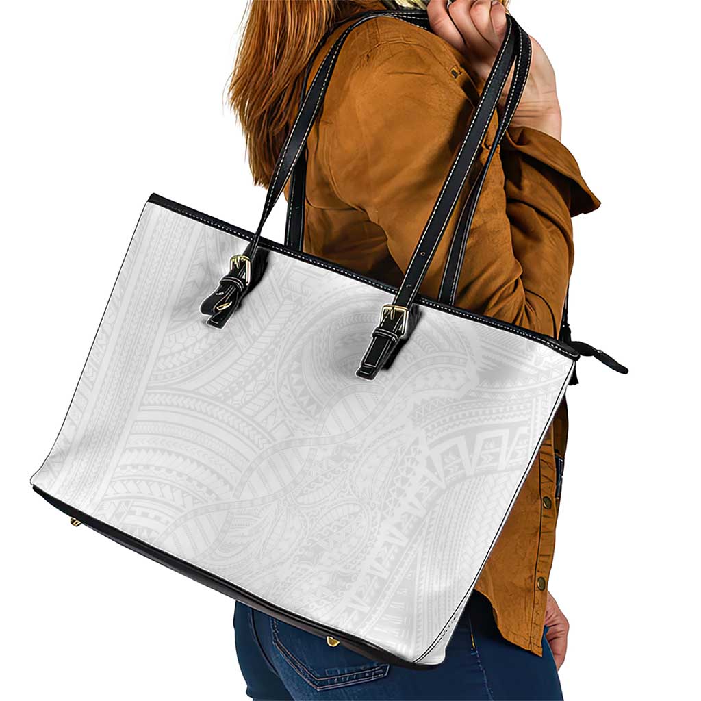 Samoan DNA Art Tattoo Leather Tote Bag Polynesian Pattern All White