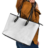 Samoan DNA Art Tattoo Leather Tote Bag Polynesian Pattern All White