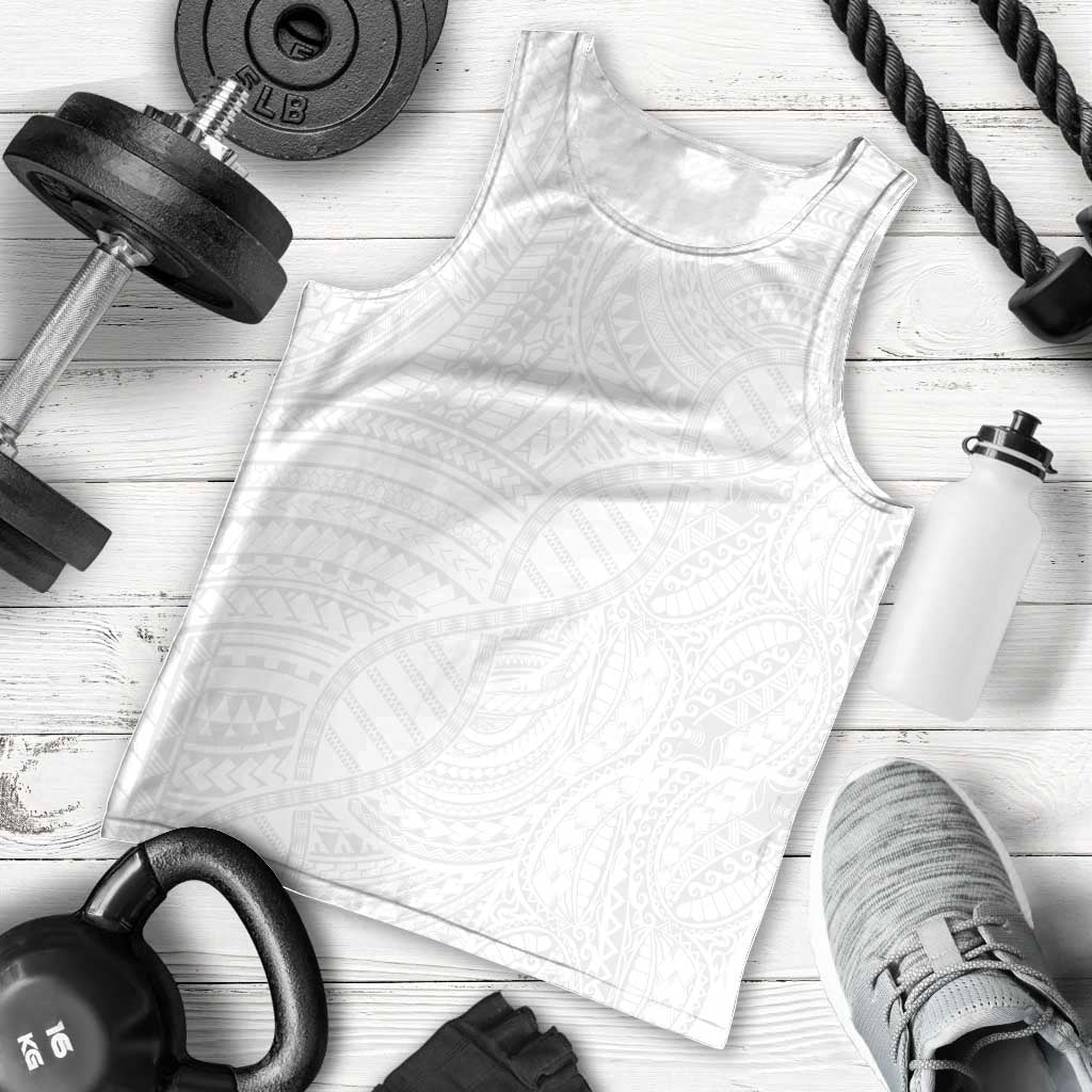 Samoan DNA Art Tattoo Men Tank Top Polynesian Pattern All White