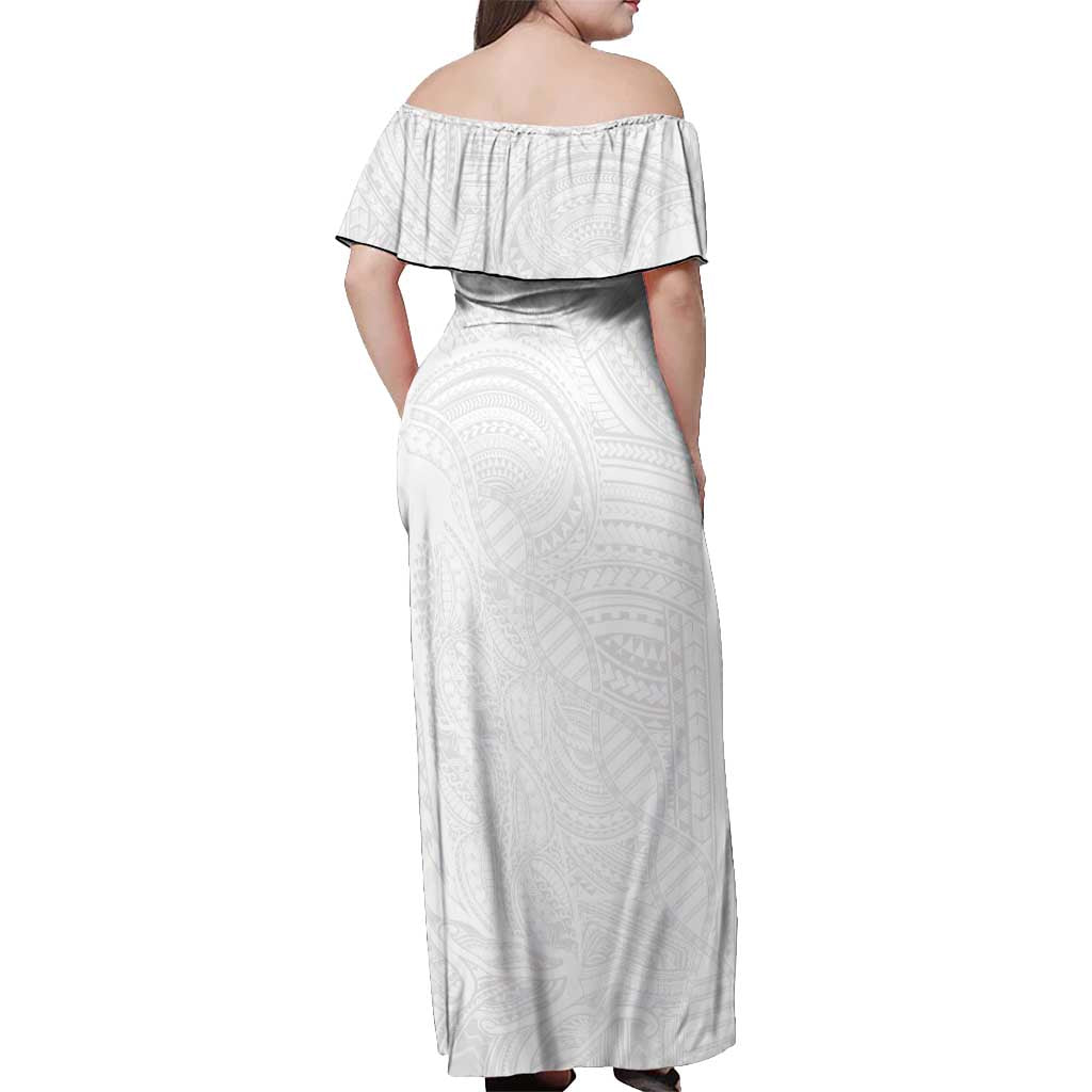 Samoan DNA Art Tattoo Off Shoulder Maxi Dress Polynesian Pattern All White