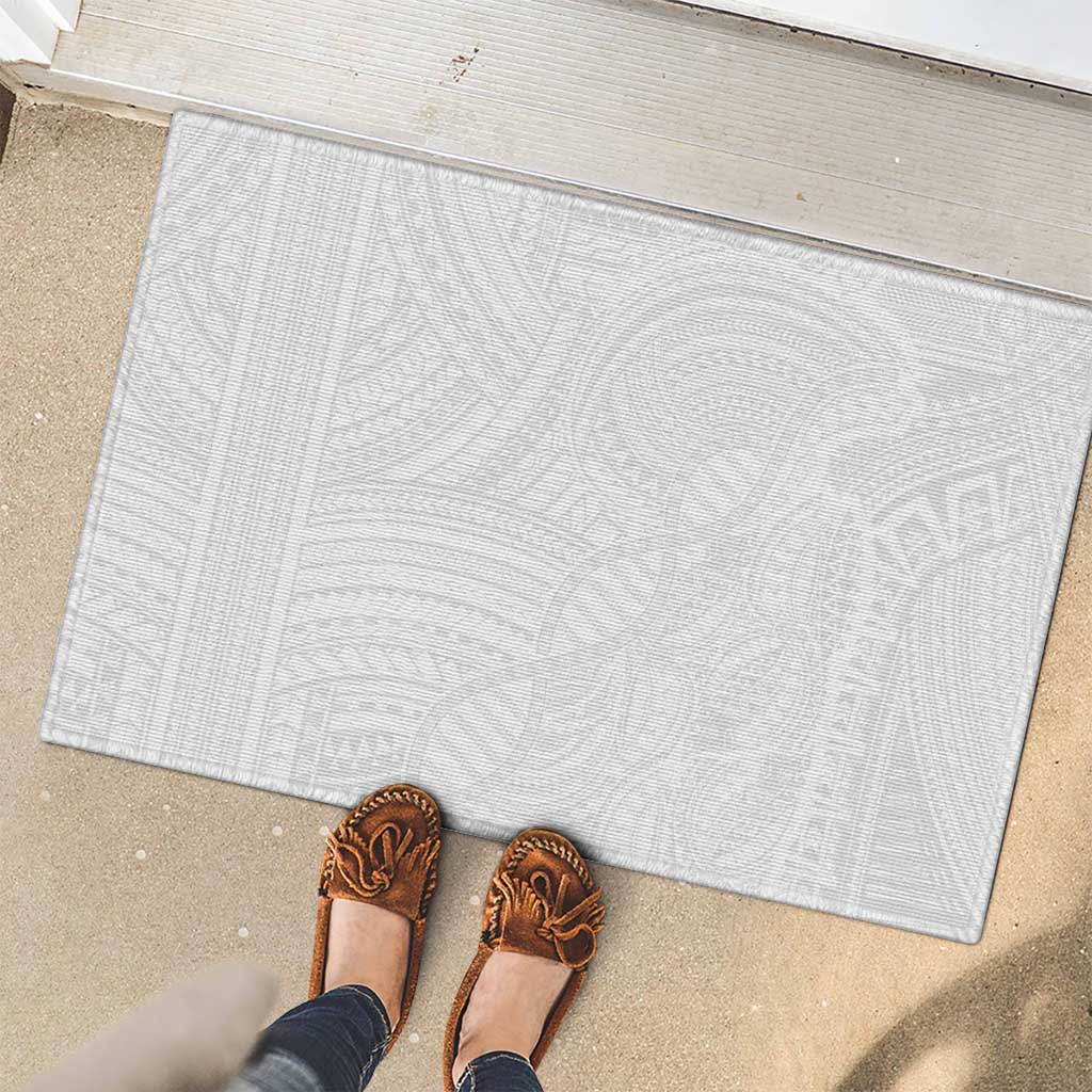 Samoan DNA Art Tattoo Rubber Doormat Polynesian Pattern All White