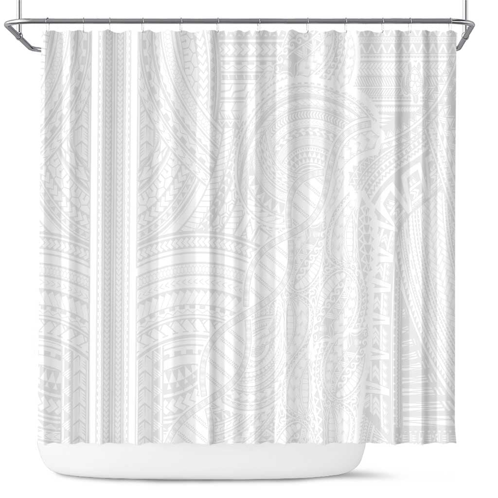 Samoan DNA Art Tattoo Shower Curtain Polynesian Pattern All White